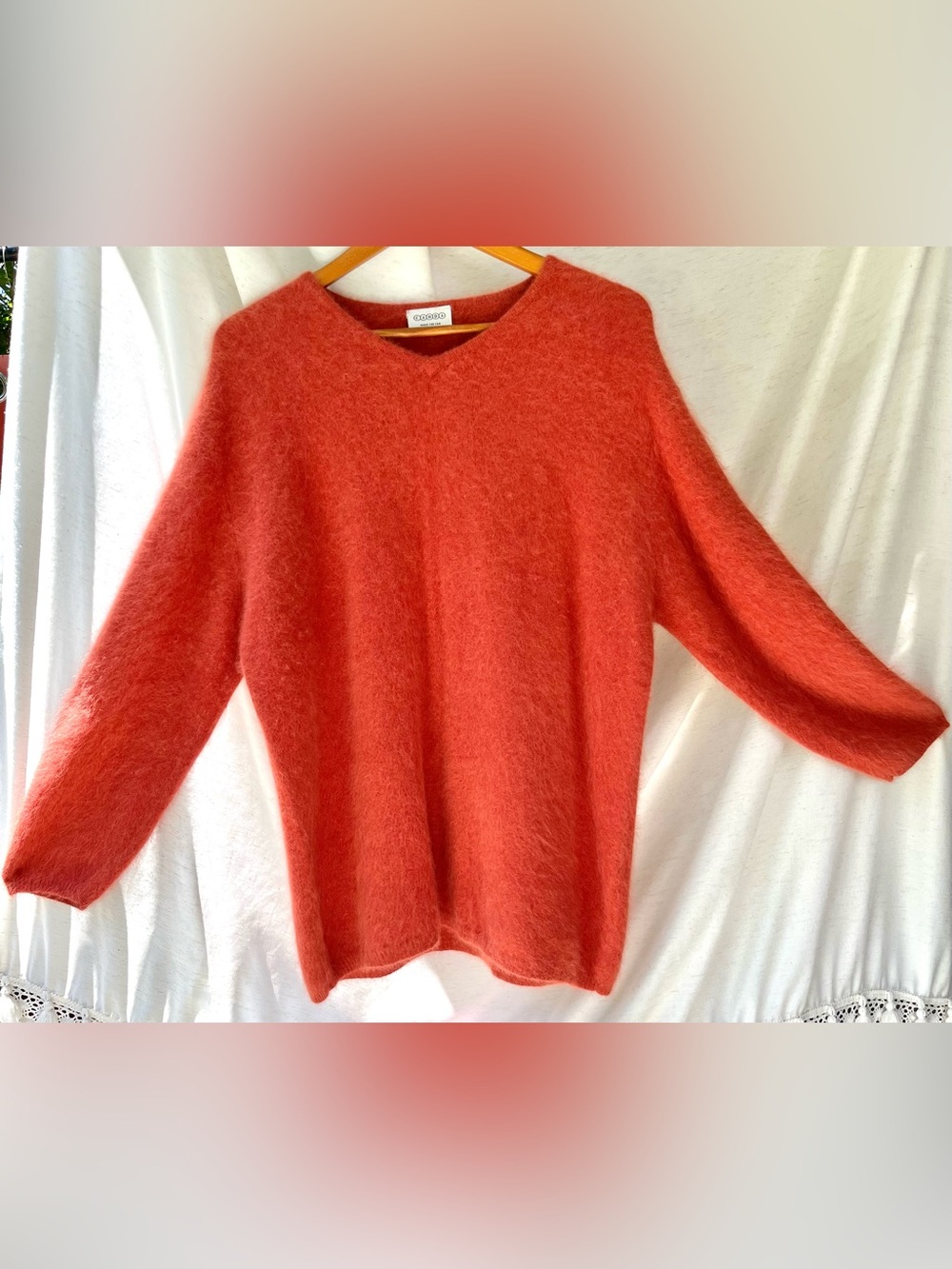 Angora Mohair V-Neck Sweater Sunset Orange CANDA Made C&A Woman Plus Size XXL - Picture 2 of 8